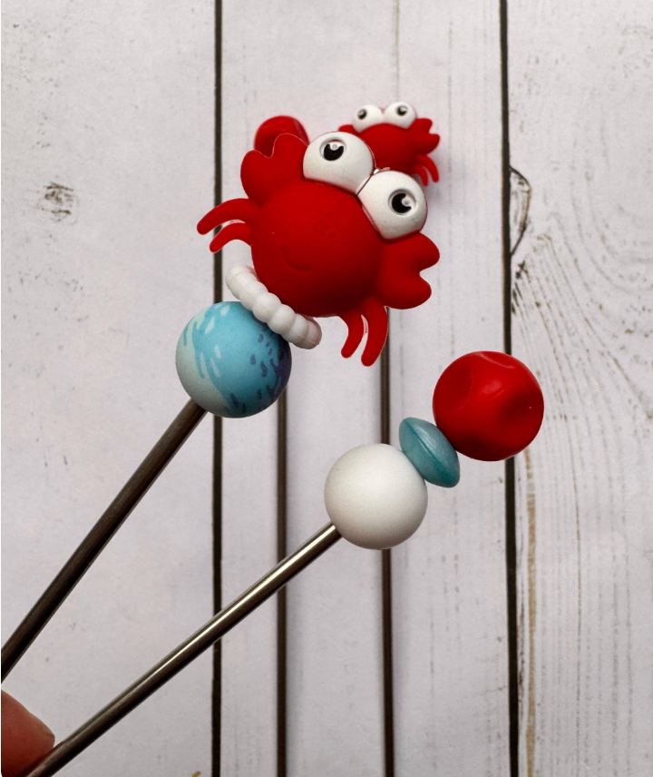 Pair of Cute Red Crab Amigurumi Sewing Sticks