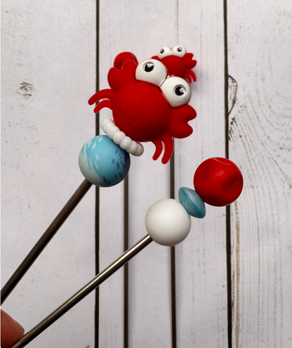 Pair of Cute Red Crab Amigurumi Sewing Sticks