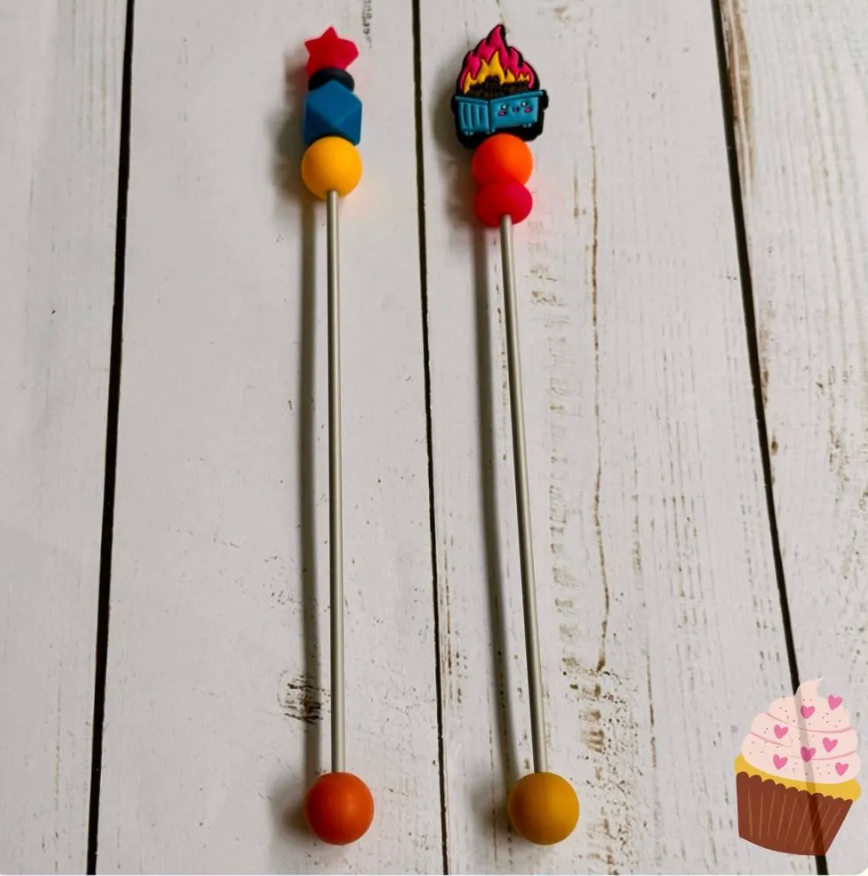 Pair of Blue Dumpster Fire Amigurumi Sewing Sticks