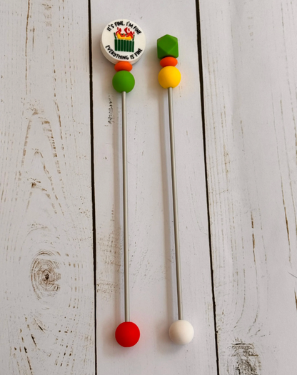 Pair of It's Fine Dumpster Fire Amigurumi Sewing Sticks