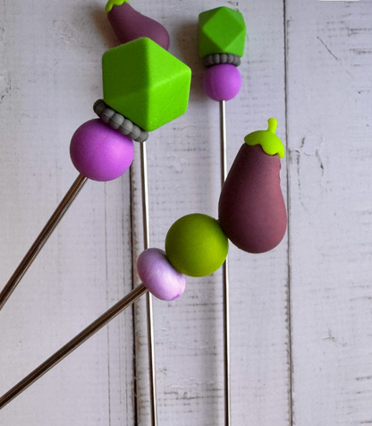 Pair of Purple Eggplant Amigurumi Sewing Sticks
