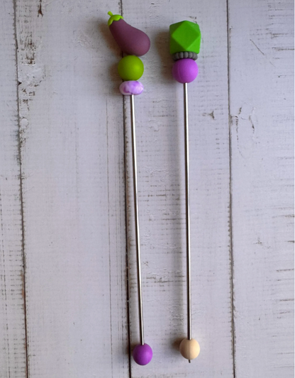 Pair of Purple Eggplant Amigurumi Sewing Sticks