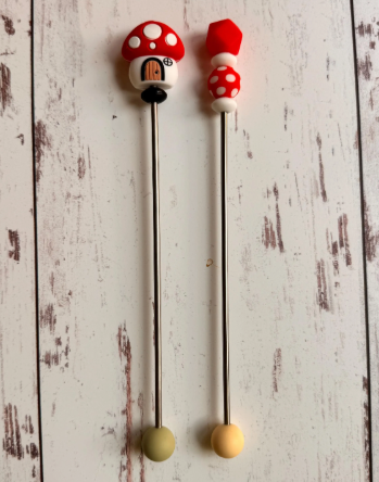 Large Red Mushroom House Pair of Amigurumi Sewing Sticks