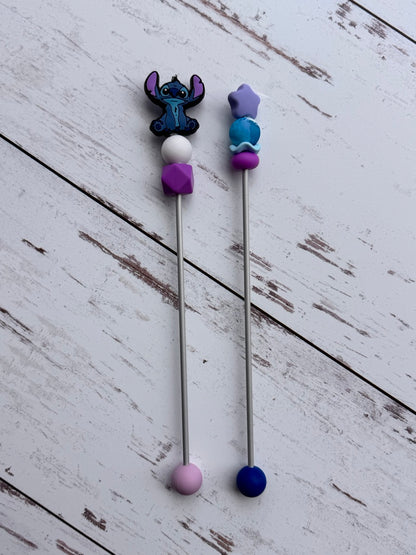 Sitting Cute Blue Alien Pair of Amigurumi Sewing Sticks