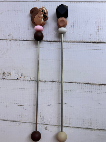 Cute Squirrel with Acorn Pair of Amigurumi Sewing Sticks
