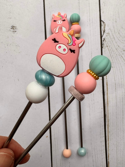 Chubby Pink Unicorn Pair of Amigurumi Sewing Sticks