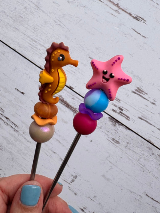 Seahorse and Starfish Pair of Amigurumi Sewing Sticks