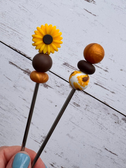 Sunflower Pair of Amigurumi Sewing Sticks