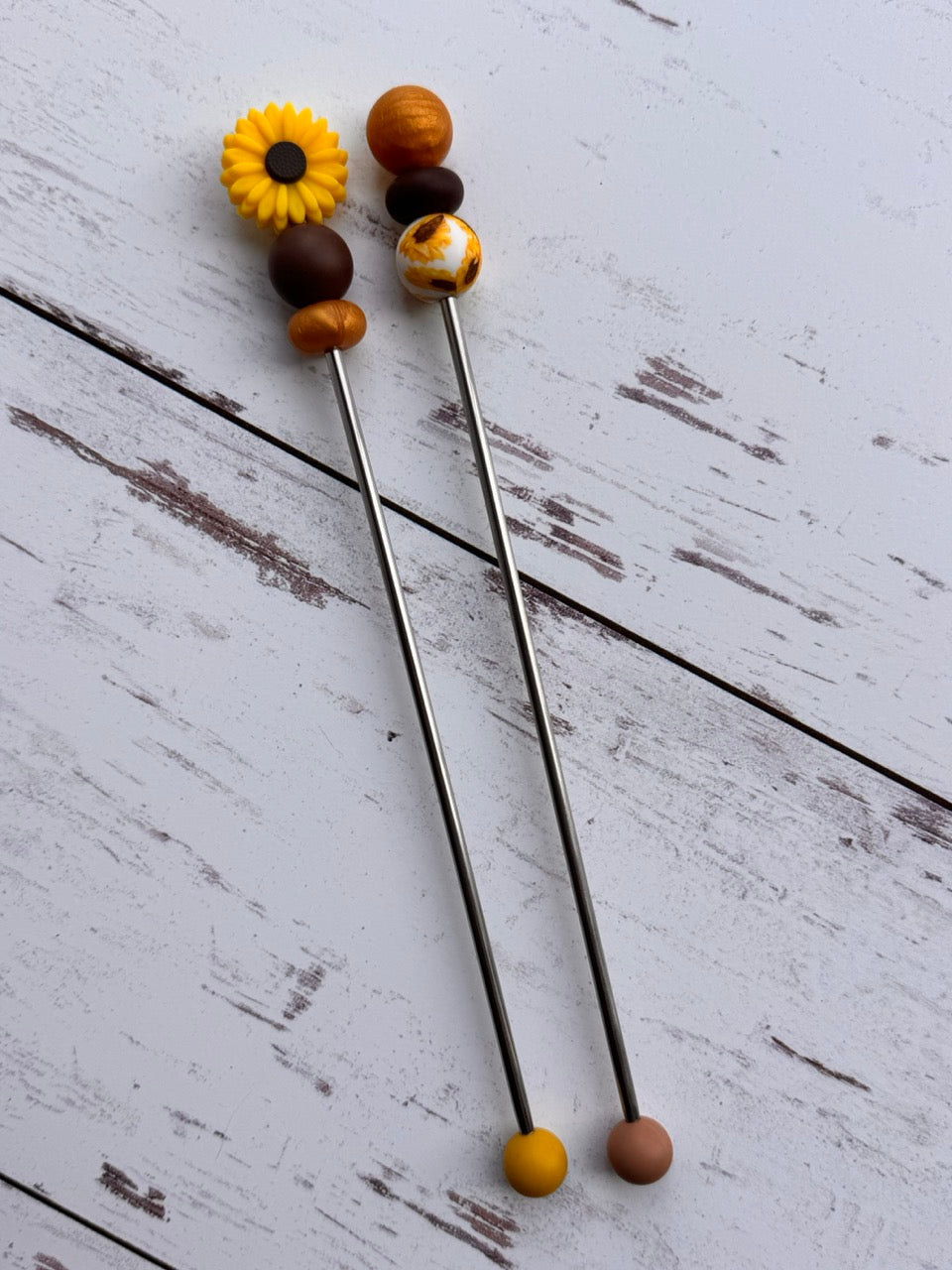 Sunflower Pair of Amigurumi Sewing Sticks