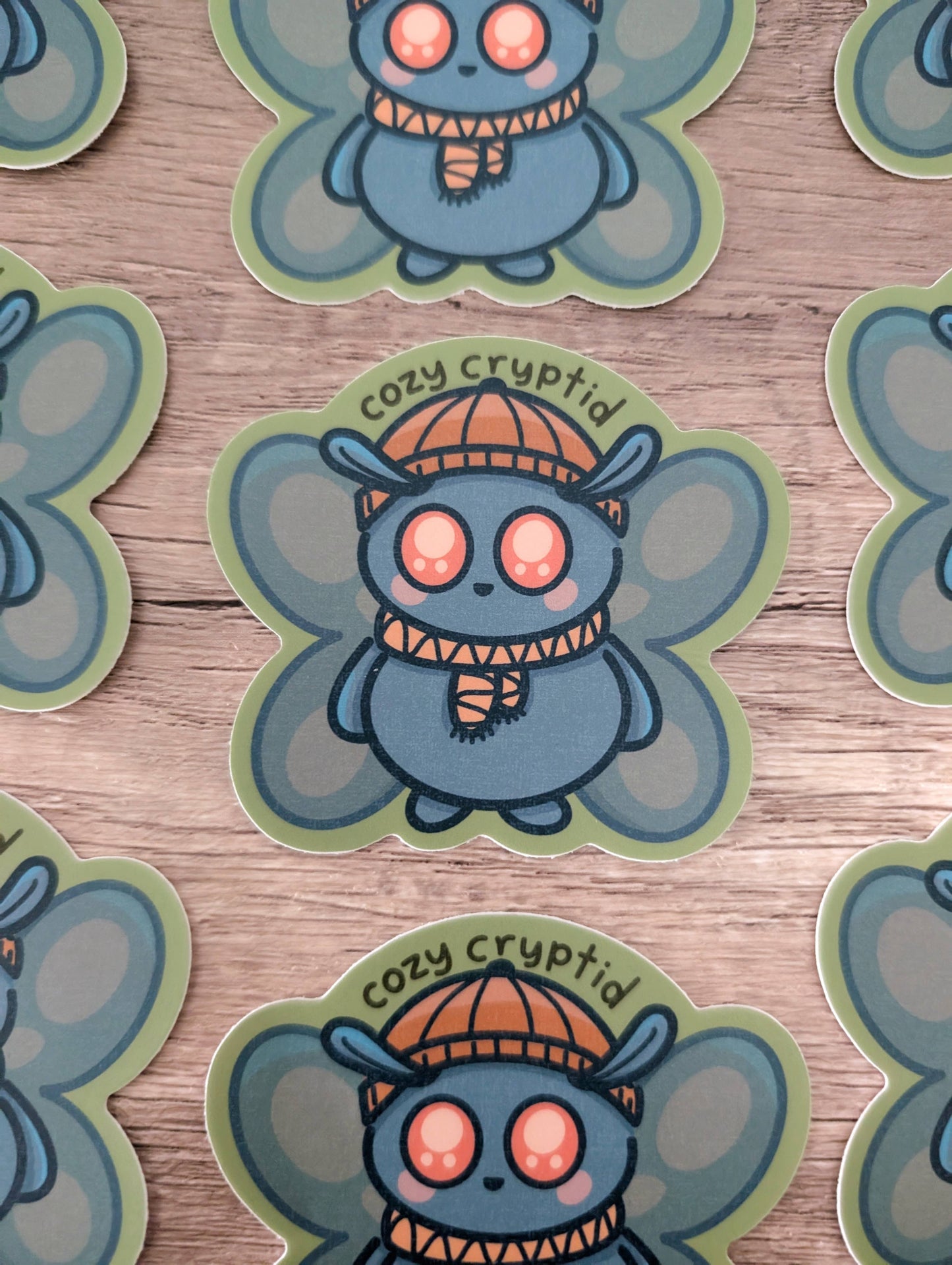 Cozy Cryptid - Cute Fall Attire Mothman Vinyl Sticker