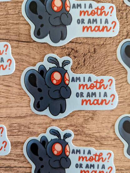 Man or Moth? - Cute Cryptid Mothman Spooky Vinyl Sticker