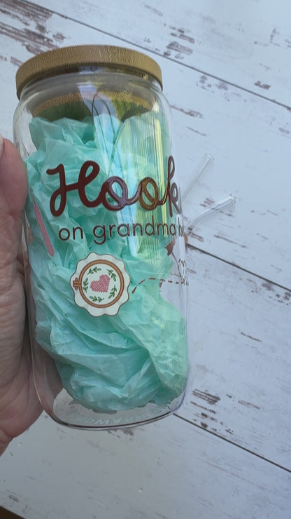 EXCLUSIVE Hooked on Grandma Hobbies Glass Tumbler & Straws